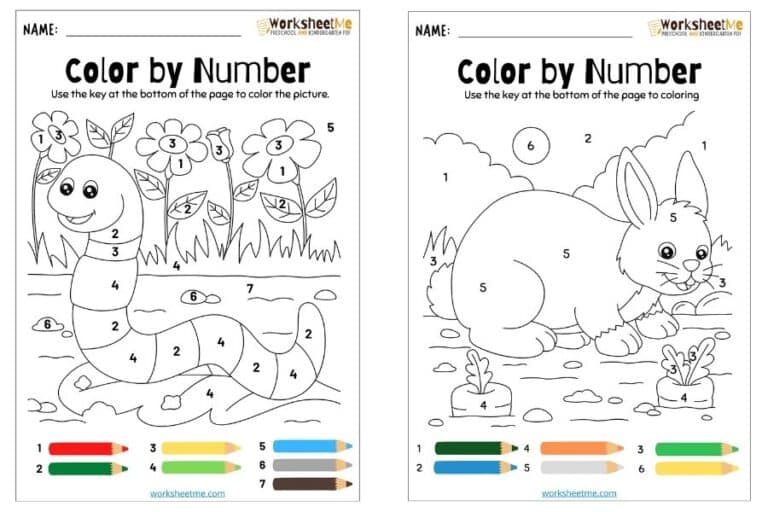 Coloring by Number Worksheets Nature-Themed for Kindergarten