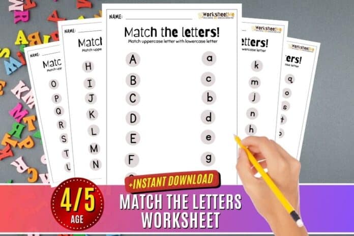 Match the letters uppercase with lowercase Worksheet Preschool Kindergarten Match the letters uppercase with lowercase