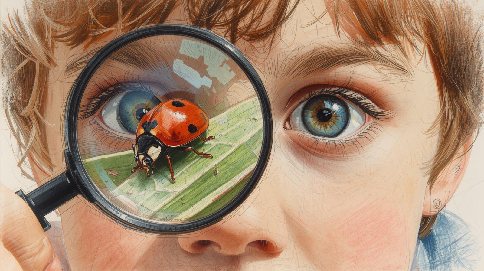 preschooler-observing-ladybug-with-magnifying-glass preschooler observing-ladybug with magnifying glass